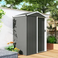 Outsunny 4.5 x 3ft Outdoor Storage Shed, Waterproof Metal Garden Shed with Lockable Door for Backyard, Patio, Lawn, Light Grey(m-10)