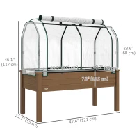 Outsunny Raised Garden Bed with PE Greenhouse Cover Outdoor Elevated Wood Planter Box for Herbs and Vegetables Brown(m-3)