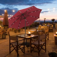 Outsunny 9ft Solar Patio Umbrella Outdoor Sunshade 24 LED Lights Tilt Canopy, Wine Red(m-1)