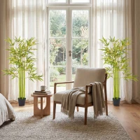 Outsunny 4FT Artificial Bamboo Tree Set of 2, Faux Decorative Plant in Nursery Pot for Indoor Decor(m-10)