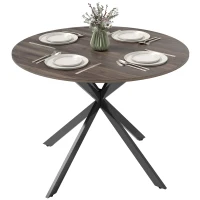 HOMCOM 40" Round Kitchen Table for 4, Industrial Dining Table with Steel Legs for Dining Room, Distressed Brown(m-2)