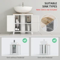 kleankin Bathroom Sink Vanity Unit, Under Sink Bathroom Cabinet with U-Shape Design and Adjustable Shelf, White(m-4)