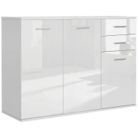 HOMCOM High Gloss Sideboard with 2 Drawers and 3 Doors, Buffet Cabinet with Adjustable Shelf, Coffee Bar Cabinet with Storage, White(m-2)