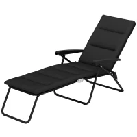 Outsunny Foldable Lounge Chair, Reclining Patio Sun Lounger with 6-Position Adjustable Back, Black(m-2)