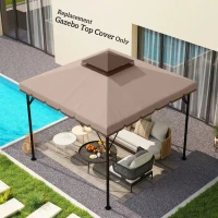 Outsunny 10' x 10' Gazebo Canopy Replacement, Double-Tier Outdoor Gazebo Cover Top Roof, TOP ONLY, Khaki/Brown(m-7)