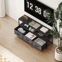 HOMCOM TV Stand with Charging Station, TV Table with 3 Foldable Linen Drawers and Open Shelf for 55 Inch Television, Black(m-9)