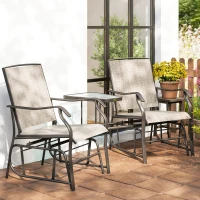 Outsunny Double Patio Glider Chair with Glass Top Center Table, Outdoor Glider Loveseat with High Back,  All Weather Breathable Mesh Fabric for Garden, Backyard, Deck, Light Brown(m-10)