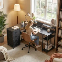 HOMCOM Gaming Desk with Power Outlets LED Lights Computer Desk with Drawers Monitor Stand 61" Black(m-10)