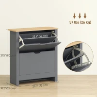 HOMCOM Shoe Storage Cabinet with 2 Flip Drawers and Adjustable Shelves for 12 Pairs of Shoes, Dark Grey(m-3)