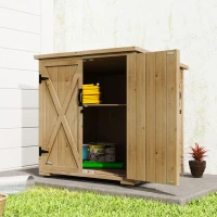 Outsunny Wooden Outdoor Storage Cabinet, Garden Shed Potting Shed with Shelf and Double Doors, Natural(m-9)