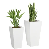 Outsunny Set of 2 Tall Planters with Drainage Holes, 22" / 18" Outdoor Flower Pots for Patio, Yard, Garden, White(m-11)