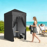 Outsunny 4 x 4 ft Compact Pop Up Canopy Tent, UPF 50+ Changing Room, Portable Instant Privacy Canopy with Mesh Window, Black(m-8)