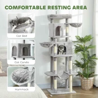 PawHut 69" Cat Tree, Multi-Level Cat Tower with 2 Condos, Plush Perch and Sisal Scratching Posts, Light Grey(m-5)