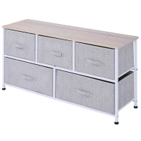 HOMCOM Linen Drawer Cabinet Organizer Storage Dresser Tower with 5 Removable Drawer Metal Frame Adjustable Feet for Living Room, Kitchen, Bathroom, Grey(m-11)