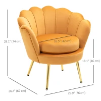 HOMCOM Modern Accent Chair, Velvet-Touch Fabric Leisure Club Chair with Gold Metal Legs for Bedroom, Yellow(m-3)