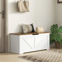 HOMCOM 39.4 Inches Storage Chest, Storage Trunk with 2 Safety Hinges for Living Room, Brown and White Wood Grain(m-10)