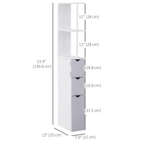 HOMCOM Tall Bathroom Storage Cabinet, Narrow Bathroom Cabinet with Drawers and Open Shelves for Small Spaces, White and Grey(m-3)