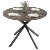 HOMCOM 40" Round Kitchen Table for 4, Industrial Dining Table with Steel Legs for Dining Room, Distressed Brown(m-11)