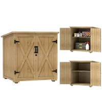 Outsunny Wooden Outdoor Storage Cabinet, Garden Shed Potting Shed with Shelf and Double Doors, Natural(m-11)