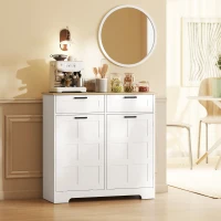 HOMCOM 13 Gallon Tilt Out Garbage Cabinet, Kitchen Island with Trash Cabinet, 2 Drawers, Door Racks, Adjustable Shelves, White(m-8)
