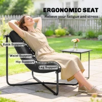 Outsunny Outdoor Patio Chair, Comfy Sling Lounge Chair with Cushion, Breathable Wide Seat, Steel Frame, Dark Grey(m-4)
