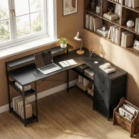 HOMCOM Gaming Desk with Power Outlets LED Lights Computer Desk with Drawers Monitor Stand 61" Black(m-9)