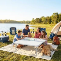 Outsunny Folding Picnic Table Heavy Duty Camping Table 34" x 34", Indoor Outdoor Use for Picnic, Beach, BBQ, White(m-8)