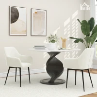 HOMCOM Dining Chairs Set of 2, Velvet-look Fabric Upholstered Kitchen Chairs with Backrest, Armrests and Steel Legs, Cream White(m-1)