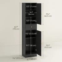 HOMCOM 67" Tall Bathroom Cabinet, Slim Bathroom Storage Cabinet with 2 Doors, Drawer and Adjustable Shelf, Black Wood Grain(m-3)