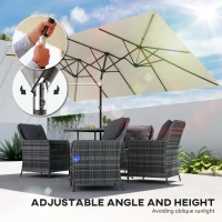 Outsunny Double-Sided Patio Umbrella Parasol with Tilt, Adjustable Height, Vents and 12 Ribs, for Garden, White(m-4)
