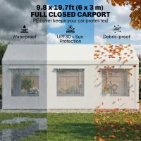 Outsunny 10' x 20' Heavy Duty Carport, Height Adjustable Portable Garage Car Canopy Tent Shelter with Doors, Windows, White(m-5)