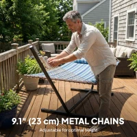 Outsunny Hammock with Stand Heavy Duty Camping Hammock with Steel Frame for Patio Backyard Blue and White(m-6)