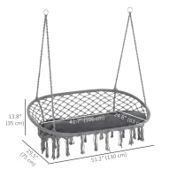 Outsunny Patio Hammock Chair 2 Seat, Hanging Rope Hammock Swing Chair with Metal Frame and Cushion, Large Macrame Seat for Indoor and Outdoor 396 lbs Capacity, Dark Grey(m-3)