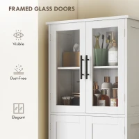 HOMCOM Tall Bathroom Cabinet with Glass Doors, Space-Saving Unit with Adjustable Shelves, Freestanding Storage, White(m-6)