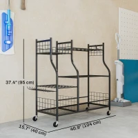 Outsunny Garden Tool Organizer for Garage, 3-Tier Yard Tool Storage Rack with 74 Slots, 4 Wheels and 11 Hooks(m-3)