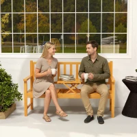 Outsunny Wooden Bench with Liftable Middle Table, Outdoor Bench, Patio Loveseat for Porch, Backyard, Seats 2-3 People(m-7)