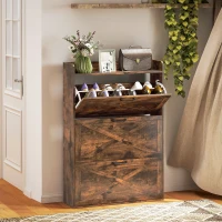 HOMCOM Narrow Shoe Storage Cabinet Farmhouse Shoe Cabinet with 3 Flip Drawers Adjustable Shelves for Entryway Rustic Brown(m-1)