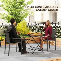 Outsunny Set of 2 Outdoor Garden Chairs, Stackable Patio Dining Chairs with Breathable Fabric, Armrests and Backrest, Dark Grey(m-4)