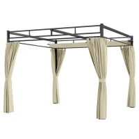 Outsunny 10' x 10' Outdoor Gazebo, Retractable Pergola Canopy with Curtains, UPF30+ Free Standing Metal Pergola Kit, Beige(m-2)
