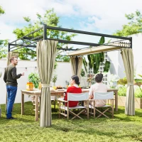 Outsunny 10' x 10' Outdoor Gazebo, Retractable Pergola Canopy with Curtains, UPF30+ Free Standing Metal Pergola Kit, Beige(m-8)