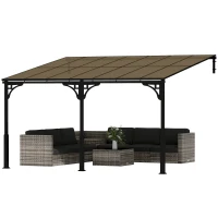 Outsunny 13' x 10' Lean to Gazebo, Hardtop Wall Mounted Outdoor Pergola with Polycarbonate Roof and Metal-Aluminium Frame(m-2)