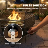 Outsunny 20" Outdoor Fire Pit, Foldable Propane Firepits with Lid, Portable Firepit for Patio Backyard Camping, Black(m-5)