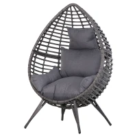 Outsunny Outdoor/Indoor Rattan Chair with Soft Cushion, Wicker Egg Lounge Chair for Backyard Garden Balcony Lawn, Grey(m-11)