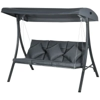 Outsunny 3-Person Patio Swing Chair, Outdoor Porch Swing Bench with Adjustable Canopy, Cushioned Seat, Dark Grey(m-2)