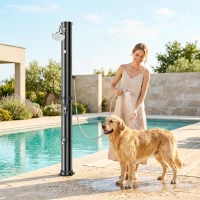 Outsunny 10.6 Gal Solar Heated Shower, 7.2 FT Outdoor Shower with 2 Shower Heads, Adjustable Temperature, Foot Faucet(m-10)