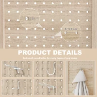 HOMCOM 5.6 Ft. Tall 8-Panel Room Divider, Pegboard Panel Folding Privacy Screen, Partition Wall Divider for Bedroom, Natural(m-6)