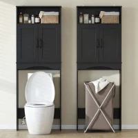 HOMCOM Over the Toilet Storage Cabinet Freestanding Bathroom Organizer with 2 Doors and Open Shelf Black(m-10)