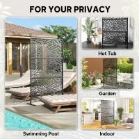 Outsunny Metal Outdoor Privacy Screen, Freestanding Outdoor Divider with Stand, 78" x 48", Black(m-7)