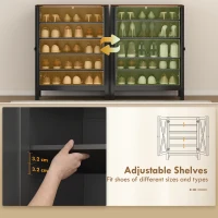 HOMCOM Shoe Cabinet with Barn Doors, Farmhouse Shoe Storage Cabinet with Adjustable Shelves, Holds up to 15 Pairs, Black(m-6)