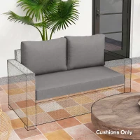 Outsunny 2 Seater Outdoor Seat Cushions with Backrest, Loveseat Double Sofa Outdoor Furniture Cushions, Light Grey(m-10)